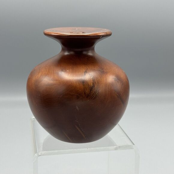 Vtg Wood Turned Bud Vase Boho Myrtlewood Muir Wood Redwood Signed Dave Kindley - Picture 4 of 7